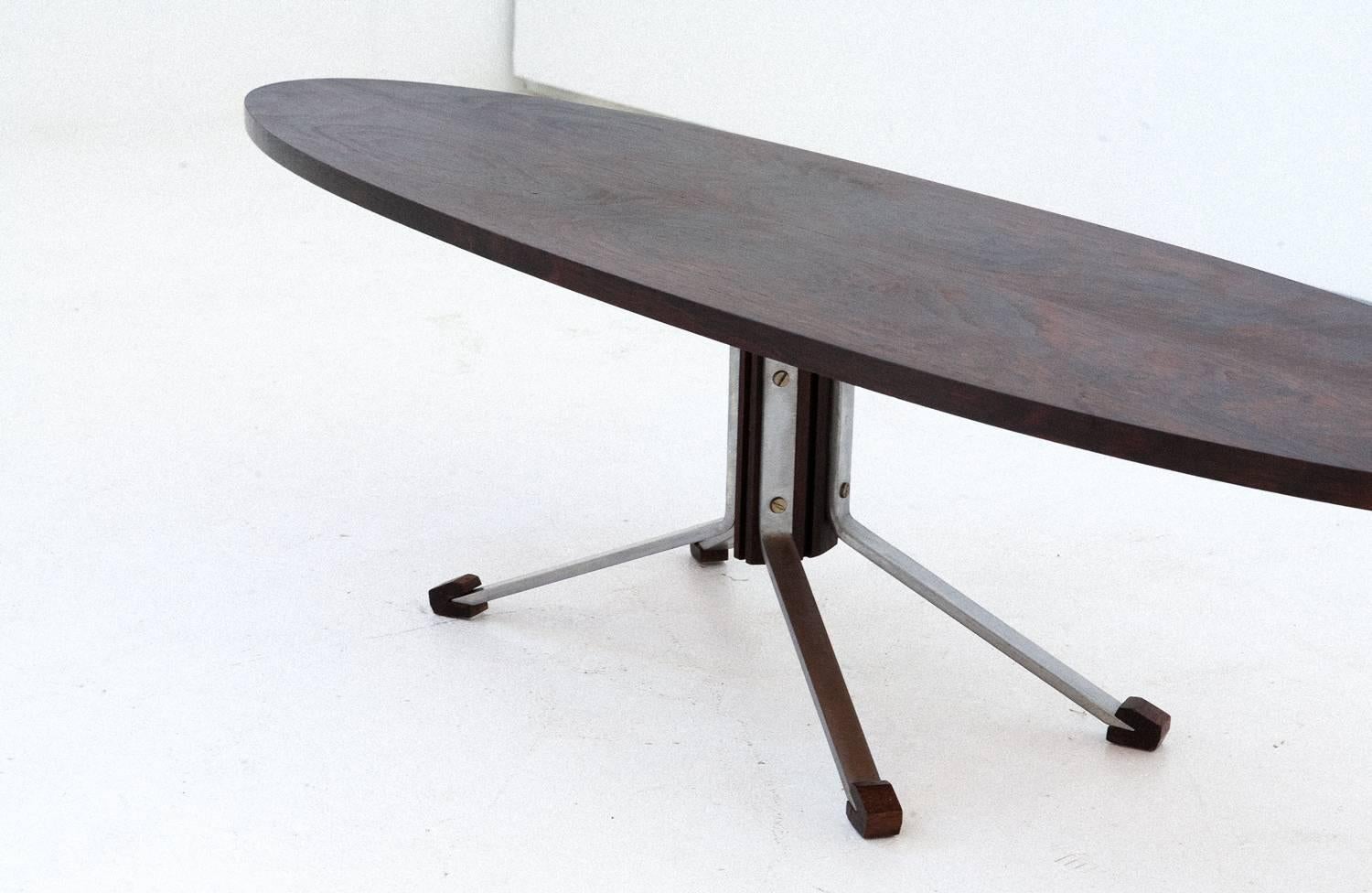 Mid-Century Modern Italian Iron and Rosewood elliptical Coffee Table , 1960's