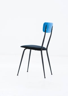 Italian Mid-Century Modern Black Blue Velvet Iron Frame