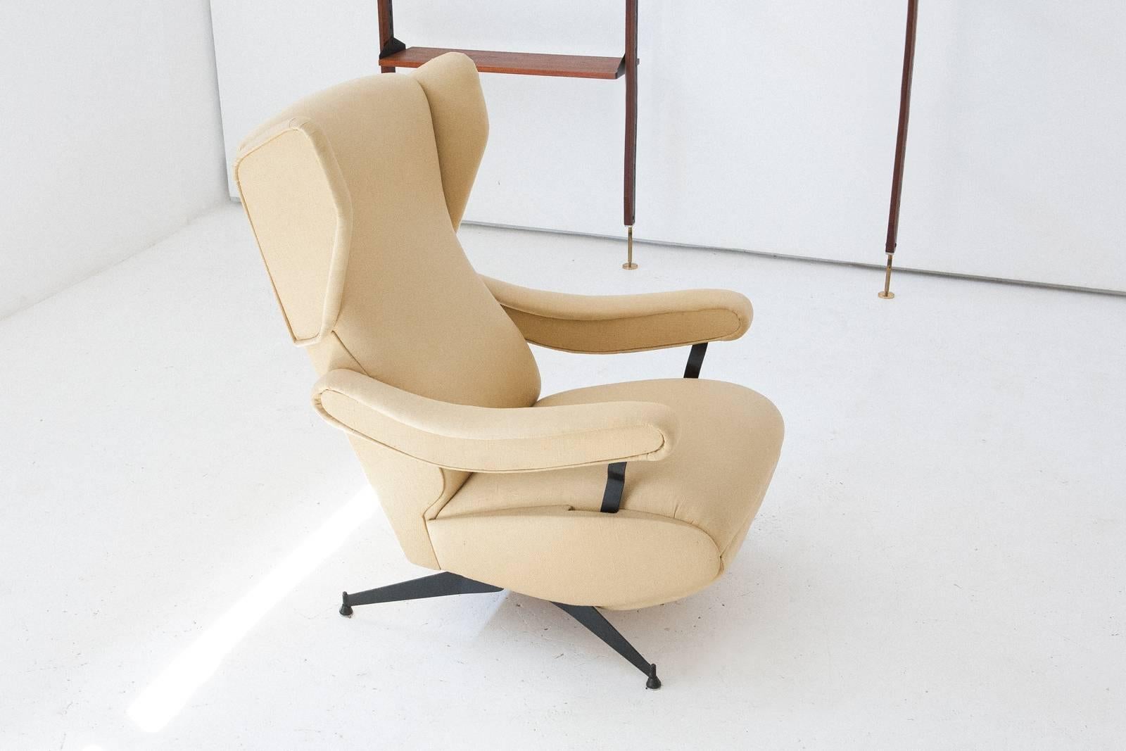 Upholstery Italian Mid-Century Modern Lounge Reclyning Armchair by Nello Pini , 1960s