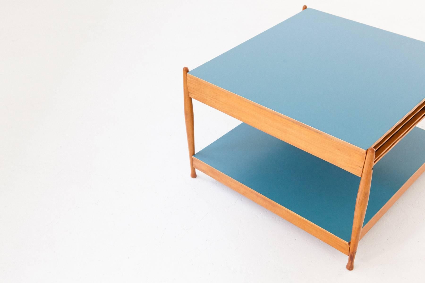 Italian Modern Beech Wood Coffee Table Blue Tops by Fratelli Reguitti , 1950s In Excellent Condition In Rome, IT