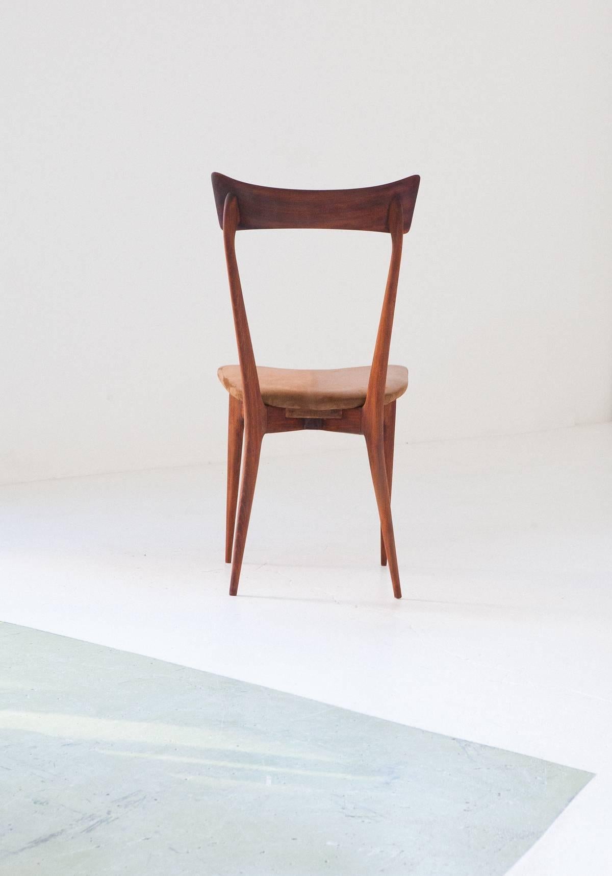 Six Italian New Natural Leather and Mahogany Dining Chairs by Ico Parisi, 1950s 2