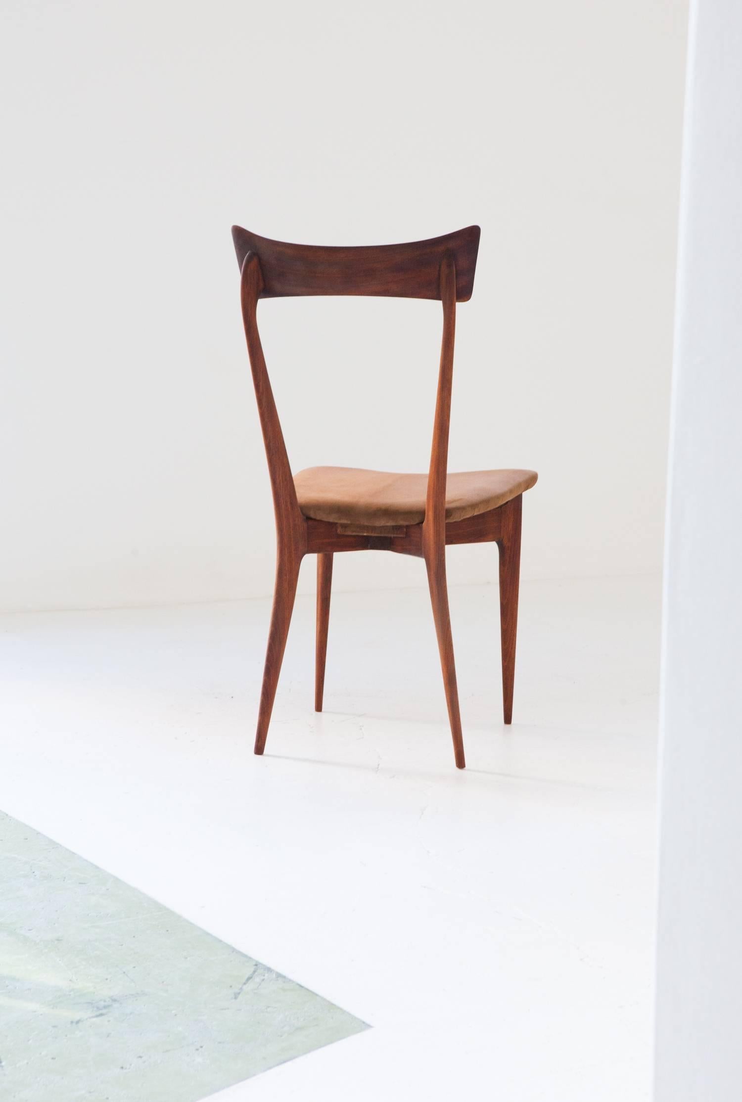 Six Italian New Natural Leather and Mahogany Dining Chairs by Ico Parisi, 1950s 4