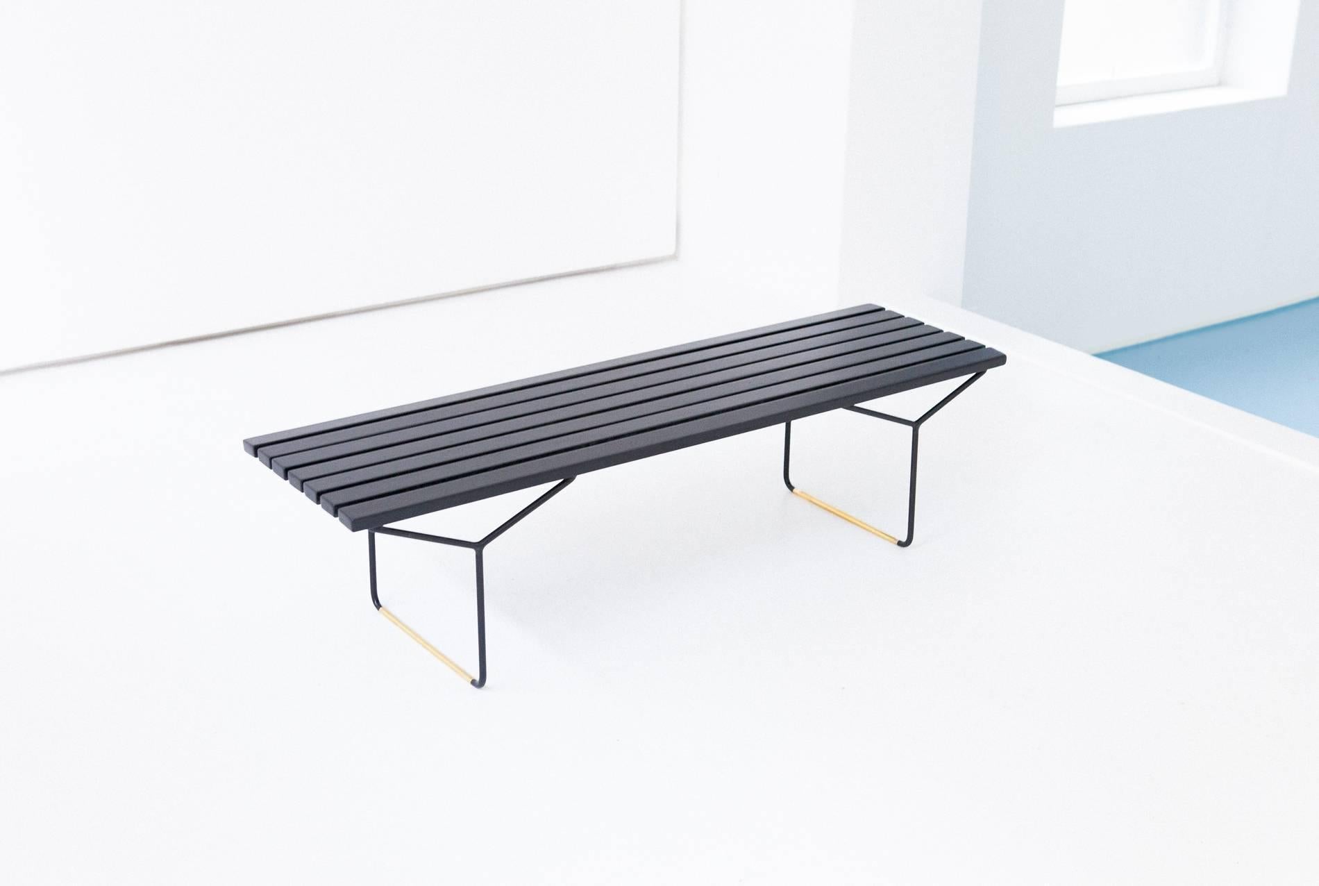Mid-20th Century Italian Mid-Century Modern Iron Brass and Black Wood Bench by Pizzetti and Knoll