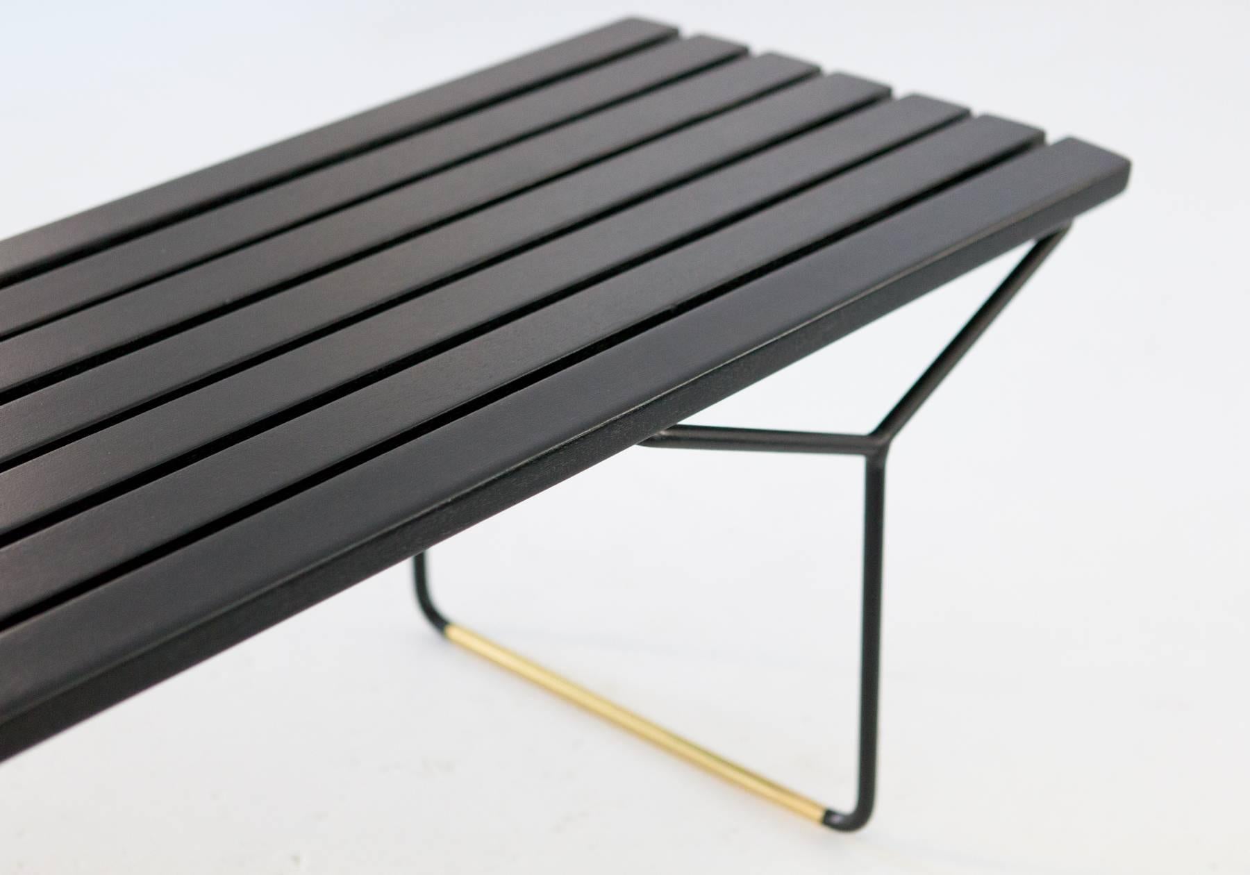 Italian Mid-Century Modern Iron Brass and Black Wood Bench by Pizzetti and Knoll 1