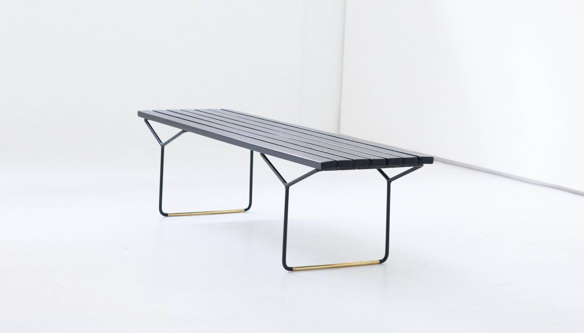 Italian Mid-Century Modern Iron Brass and Black Wood Bench by Pizzetti and Knoll 5
