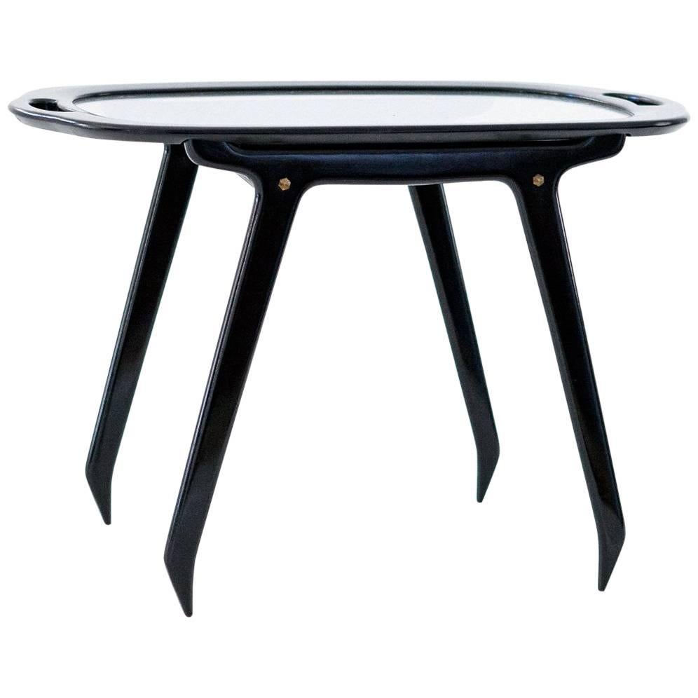 Italian Black Wood and Glass Coffee or Service Table by Cesare Lacca, 1950s