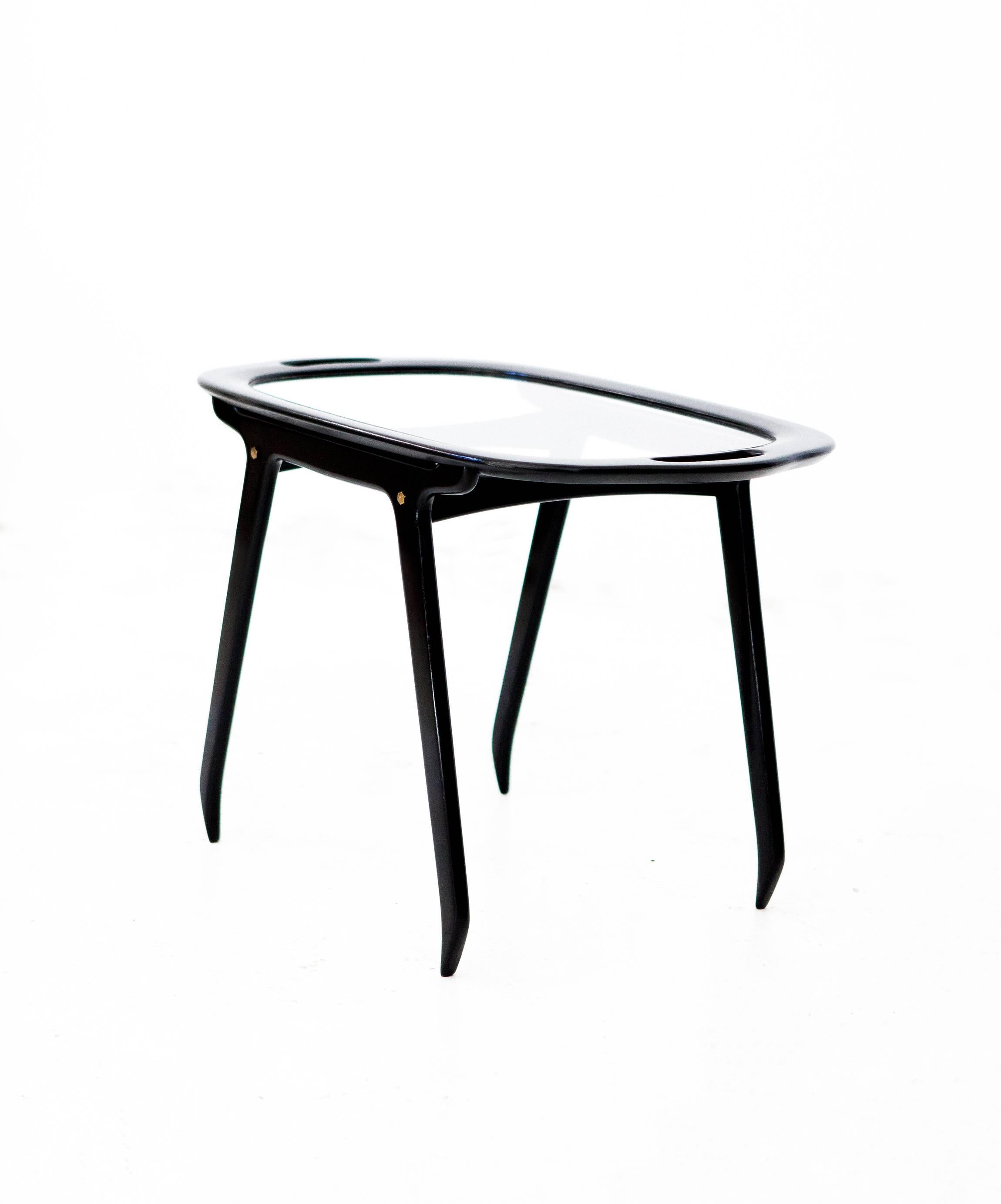 Mid-Century Modern Italian Black Wood and Glass Coffee or Service Table by Cesare Lacca, 1950s