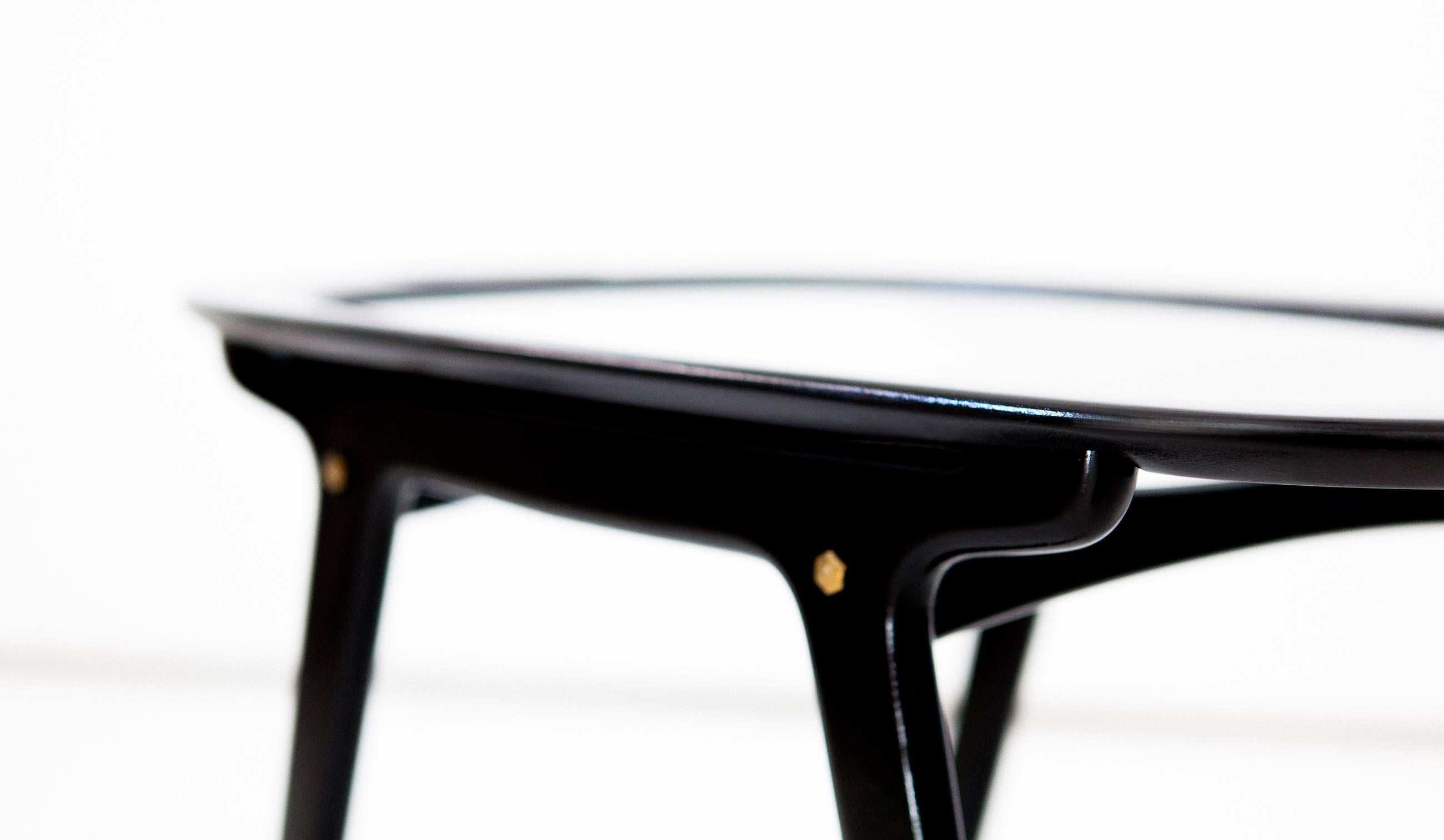 Brass Italian Black Wood and Glass Coffee or Service Table by Cesare Lacca, 1950s