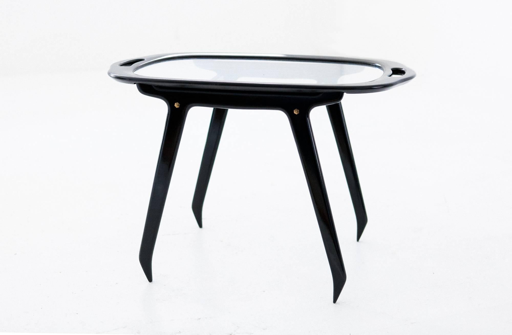 Italian Black Wood and Glass Coffee or Service Table by Cesare Lacca, 1950s 2