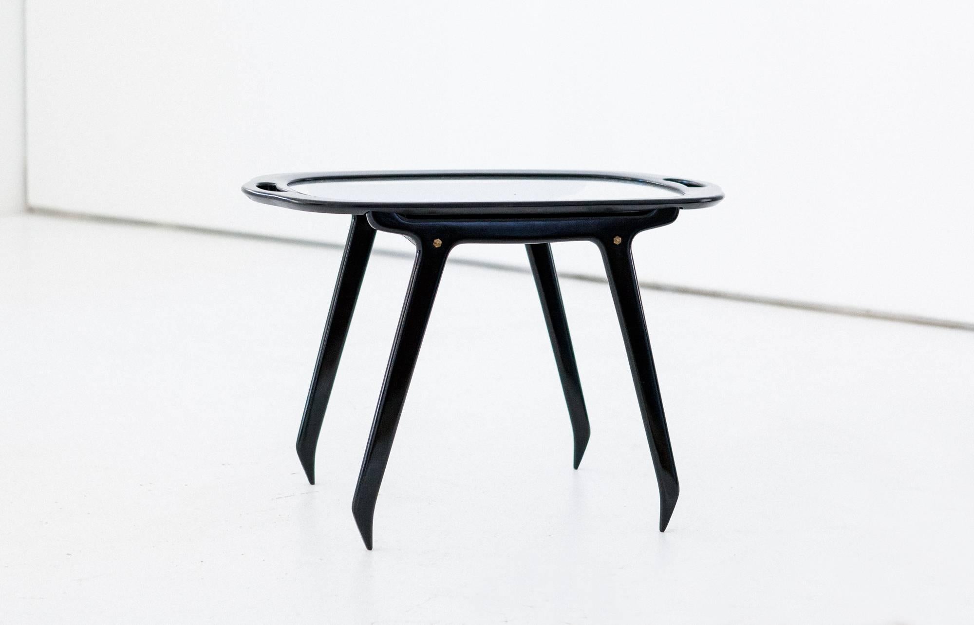Italian Black Wood and Glass Coffee or Service Table by Cesare Lacca, 1950s 3
