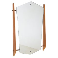 1950s Italian Wall Mirror with Maple Wood and Brass Frame