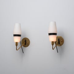 1950s Italian Stilnovo Brass and Opaline Glass Wall Sconces