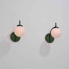 1950s Italian Curved Wall Sconces with Opaline Globes and Green Backplates