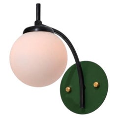 1950s Italian Curved Wall Sconce with Opaline Globe and Green Backplate