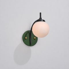 1950s Italian Curved Wall Sconce with Opaline Globe and Green Backplate