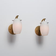 Pair of 1950s Italian Brass and Opaline Glass Wall Sconces