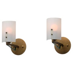 1950s Italian Brass & Frosted Glass Wall Sconces