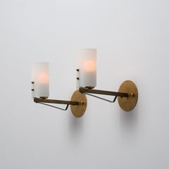 1950s Italian Brass & Frosted Glass Wall Sconces