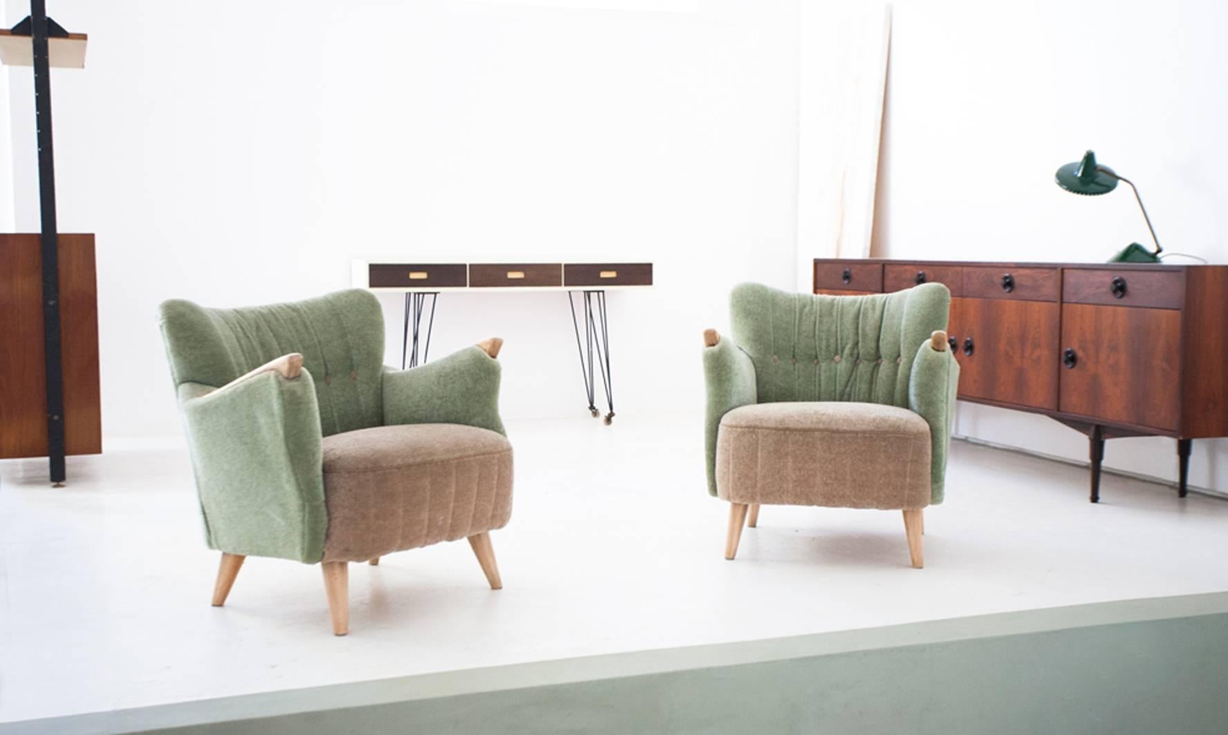 Green and Beige Danish Armchairs, 1950s In Good Condition In Rome, IT