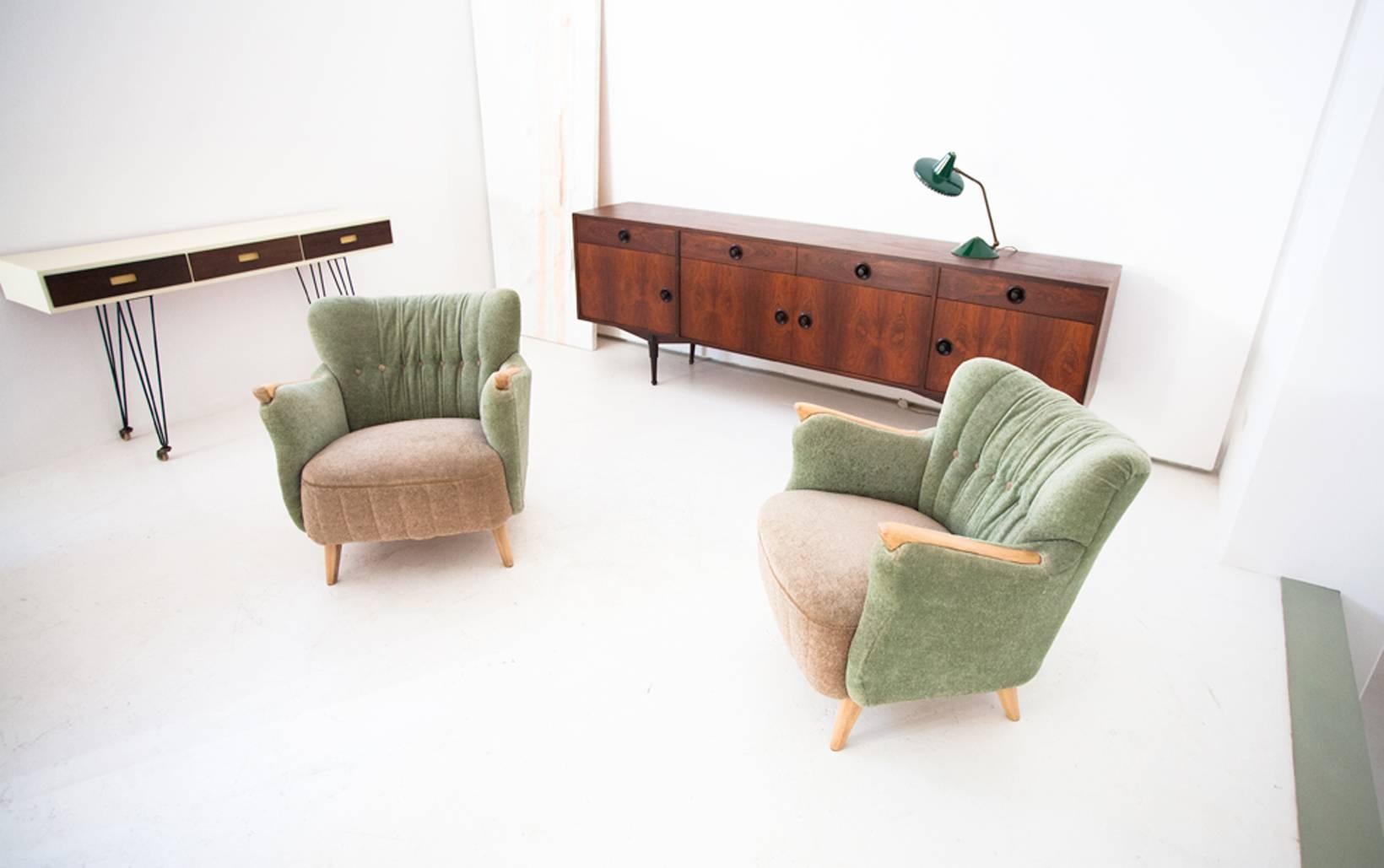 Mid-20th Century Green and Beige Danish Armchairs, 1950s