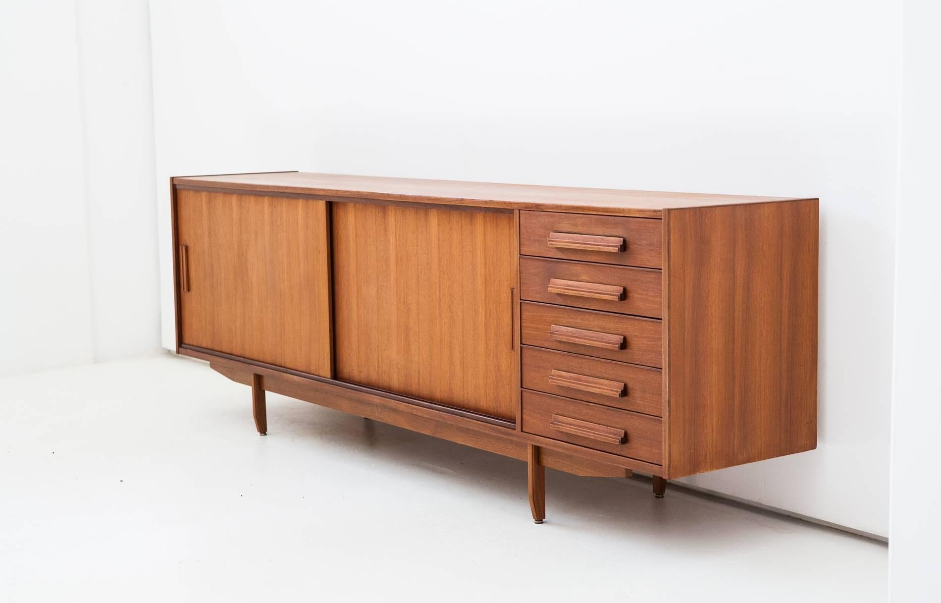 Mid-Century Modern 1950s mid century Modern Teak Sideboard with drawers and sliding doors