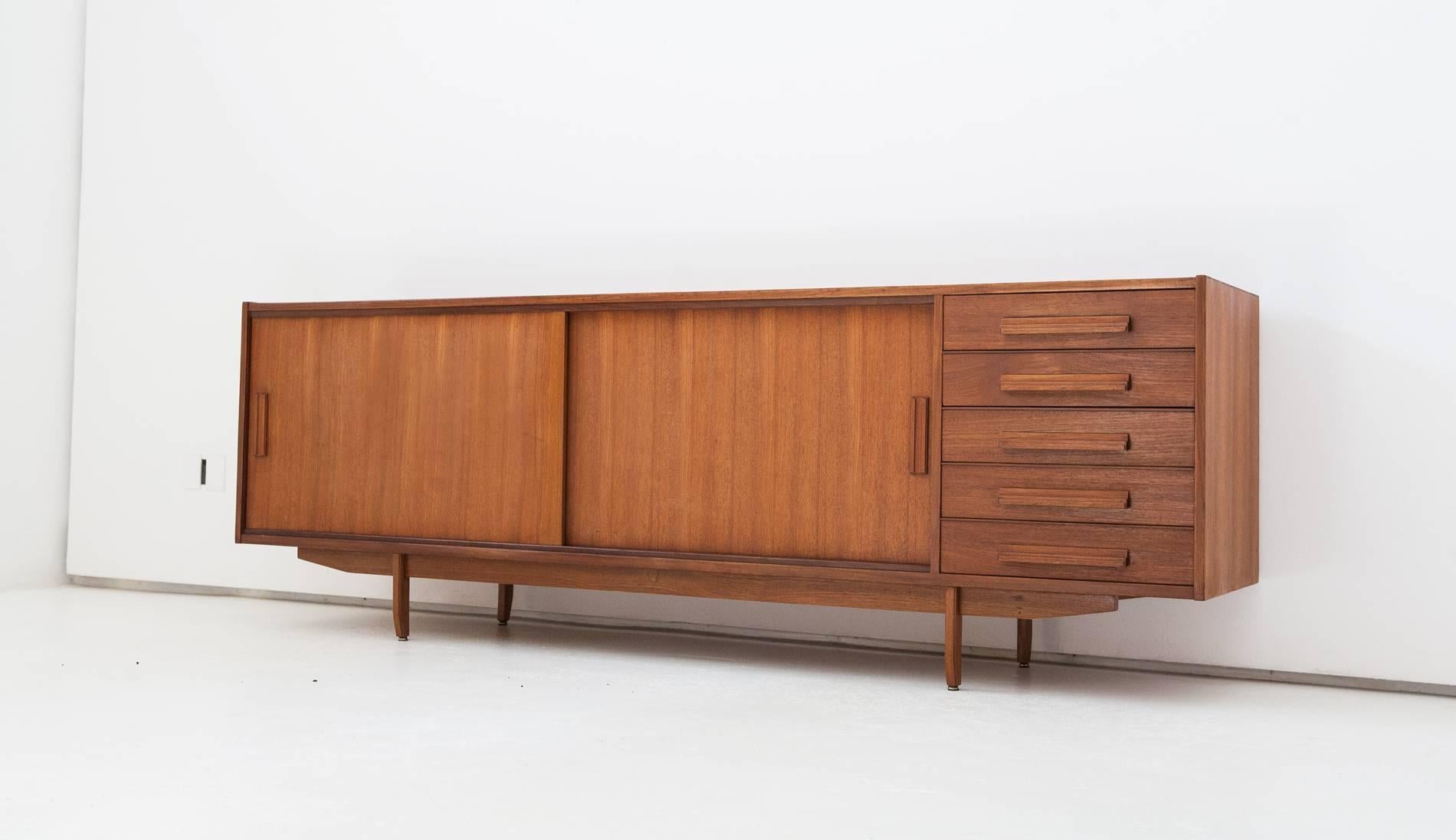 Mid-20th Century 1950s mid century Modern Teak Sideboard with drawers and sliding doors