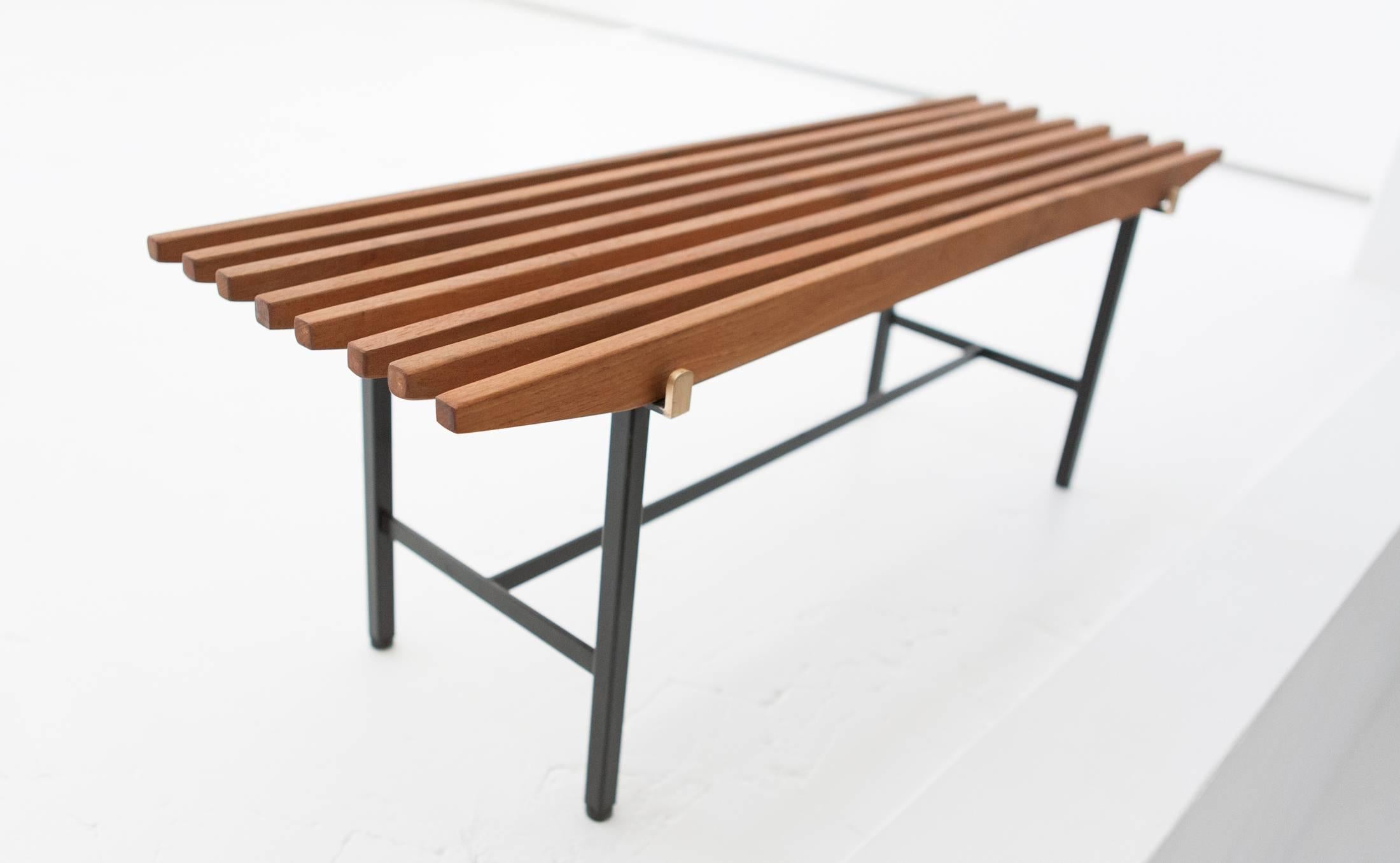 Mid-Century Modern Teak with Iron and Brass Frame Bench, 1950 3