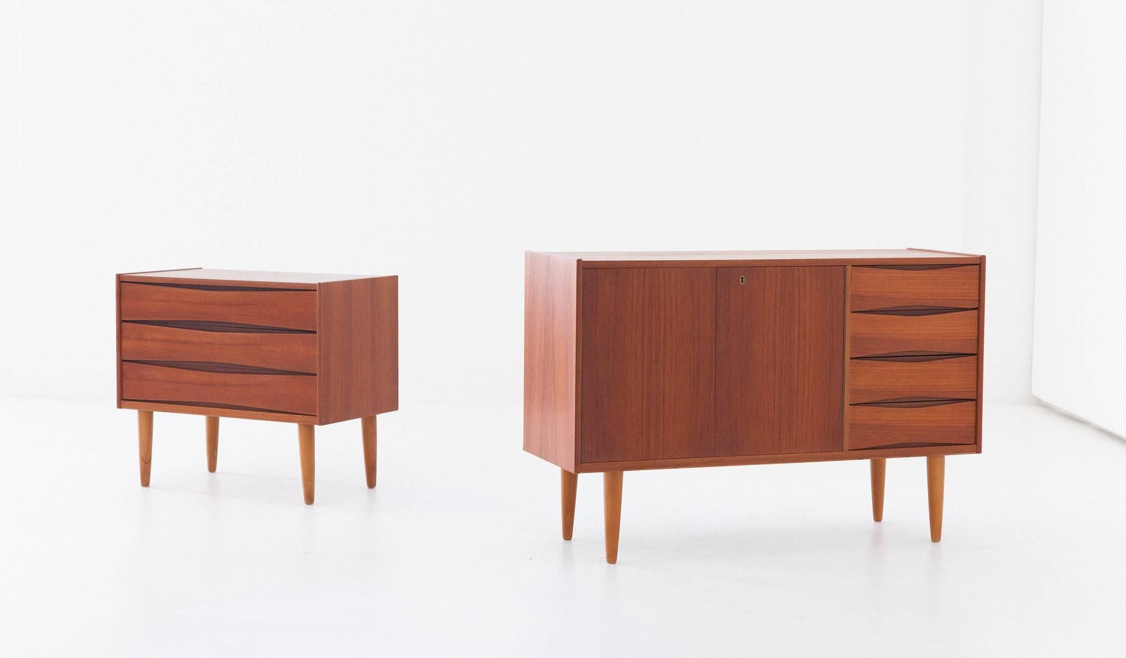 Set of Two Danish Teak Sideboard and Chest of Drawers, 1950s 2