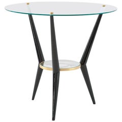 Italian Mid-Century Modern Glass Brass and Lacquered Wood Coffee Table, 1950s