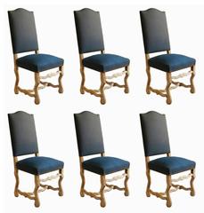 Six French Dining Chairs Os de Mouton Louis XIII Bleached Oak Upholstered 