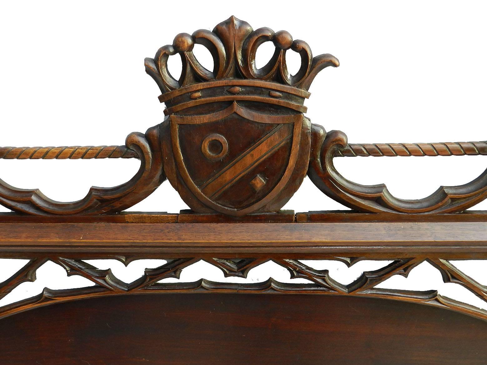 French Bed Headboard 19th century Gothic revival 
Heraldic carved wood c1880
Loads of Harry Potter charm and character 
Very adaptable can be raised higher or lower as required
Could also be upholstered if required
Good antique condition with only a
