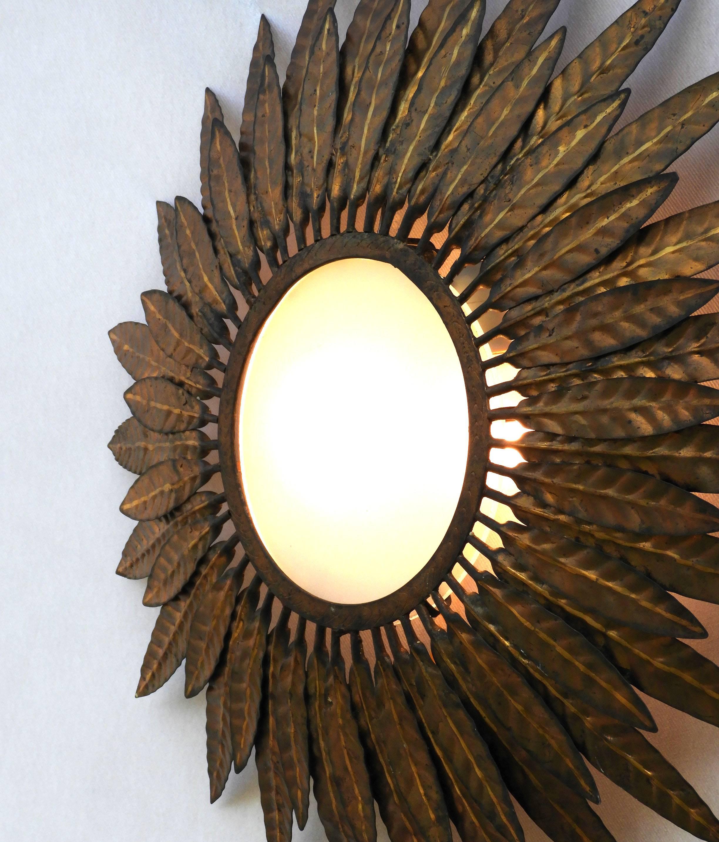 Mid-Century Modern Midcentury Sunburst Wall Light Sconce Ceiling Flush Mount Spanish Sunray Tole