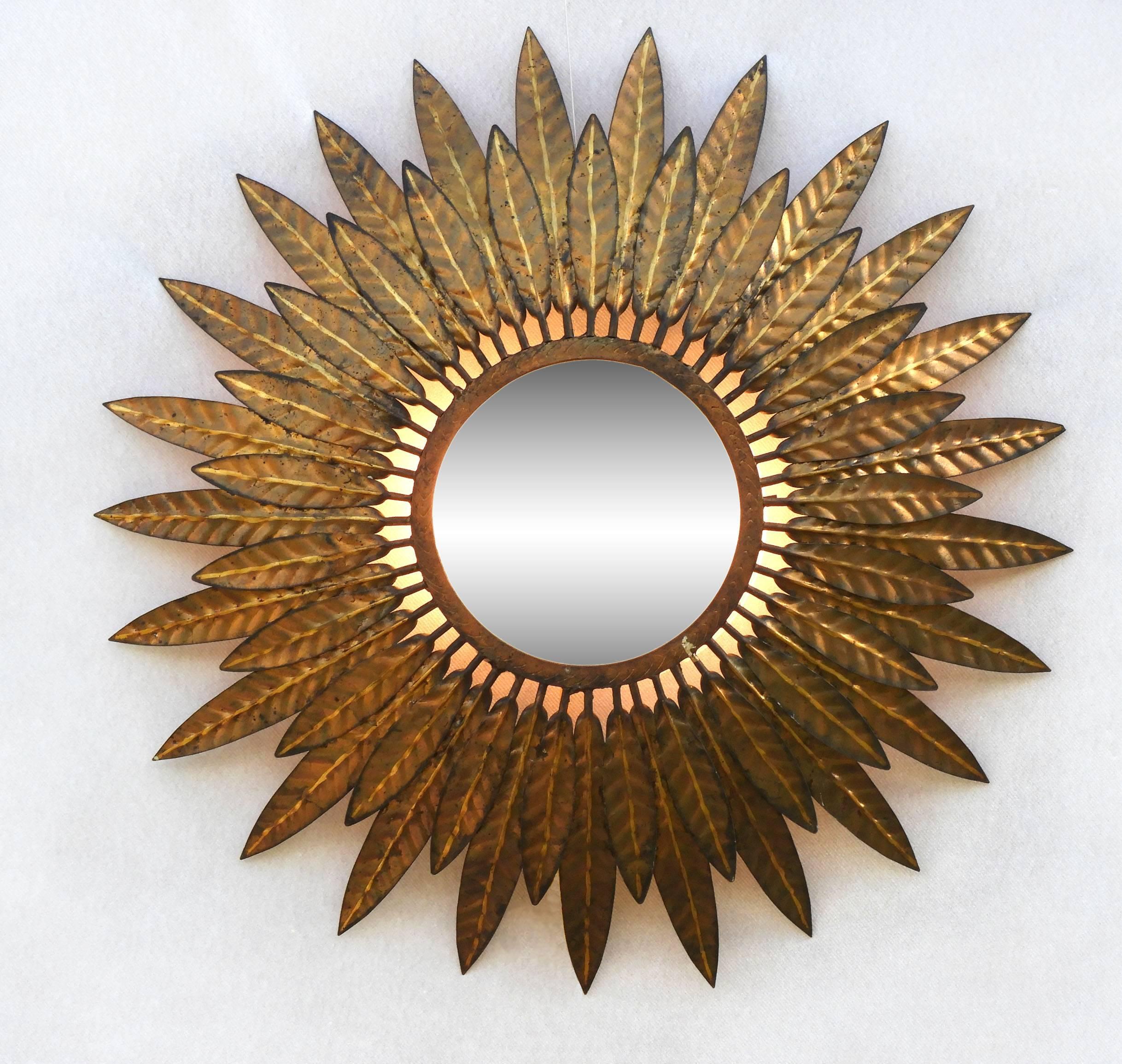 Midcentury Sunburst Wall Light Sconce Ceiling Flush Mount Spanish Sunray Tole In Good Condition In Mimizan, FR