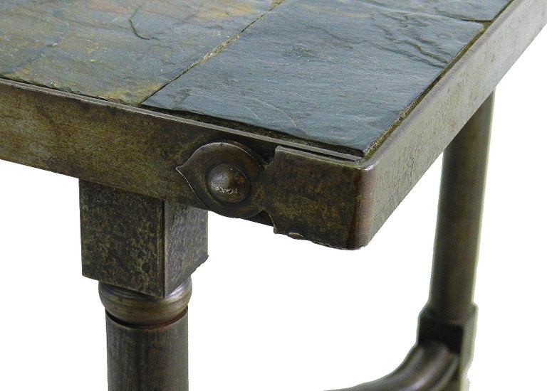 Jacques Adnet Coffee Table Slate Stone Top French Midcentury For Jacques Adnet Stone Top Coffee Table French Midcentury Variegated Textured Ardoise Slate Lovely Colors
