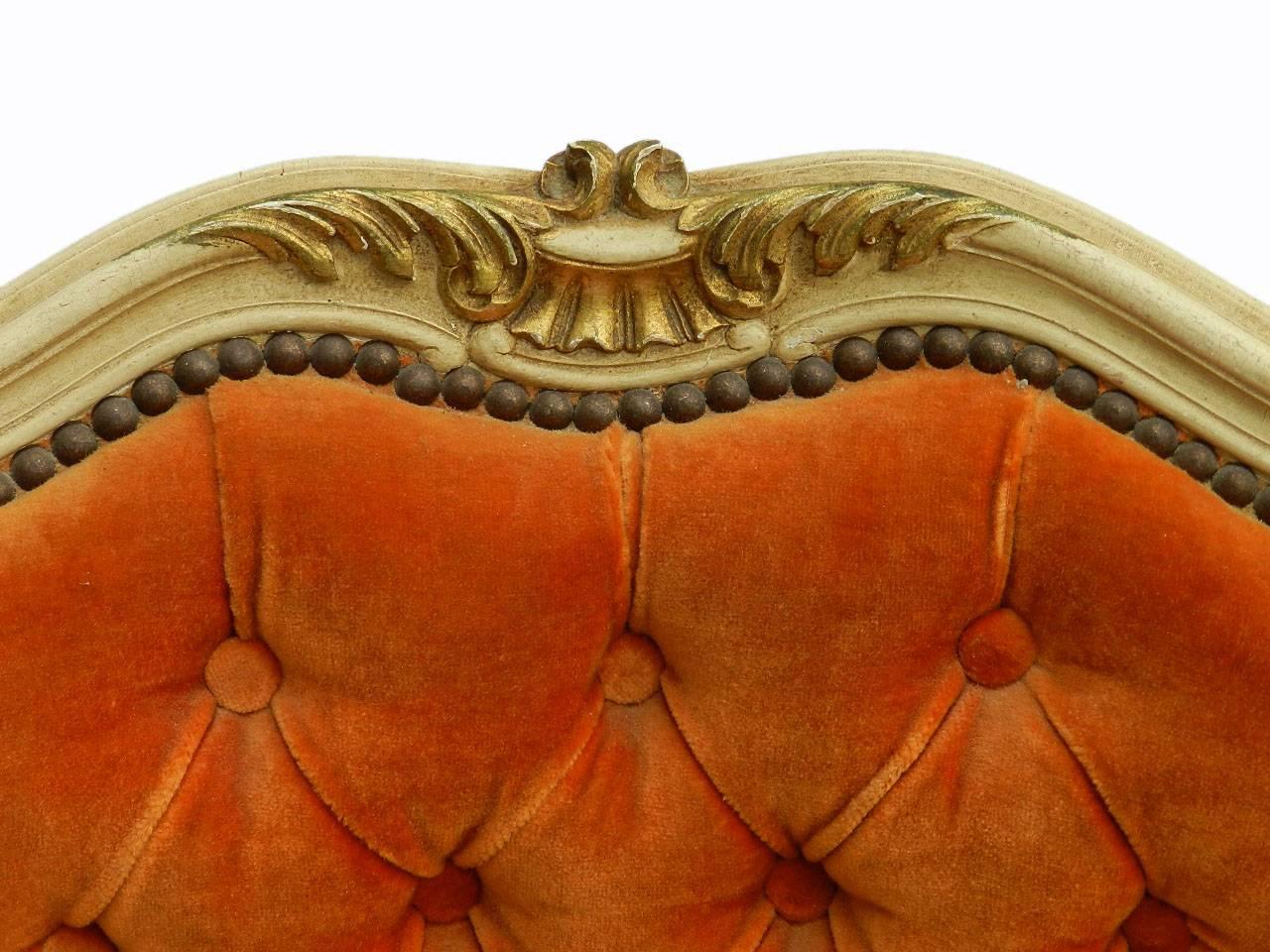 Early 20th Century Two French Chairs Armchair & Boudoir Louis XV revival Tufted Button Back 