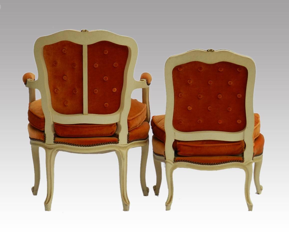 Upholstery Two French Chairs Armchair & Boudoir Louis XV revival Tufted Button Back 