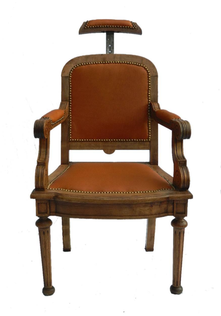 19th Century French Barbers Chair Leather Desk Chair Reclining Armchair 2