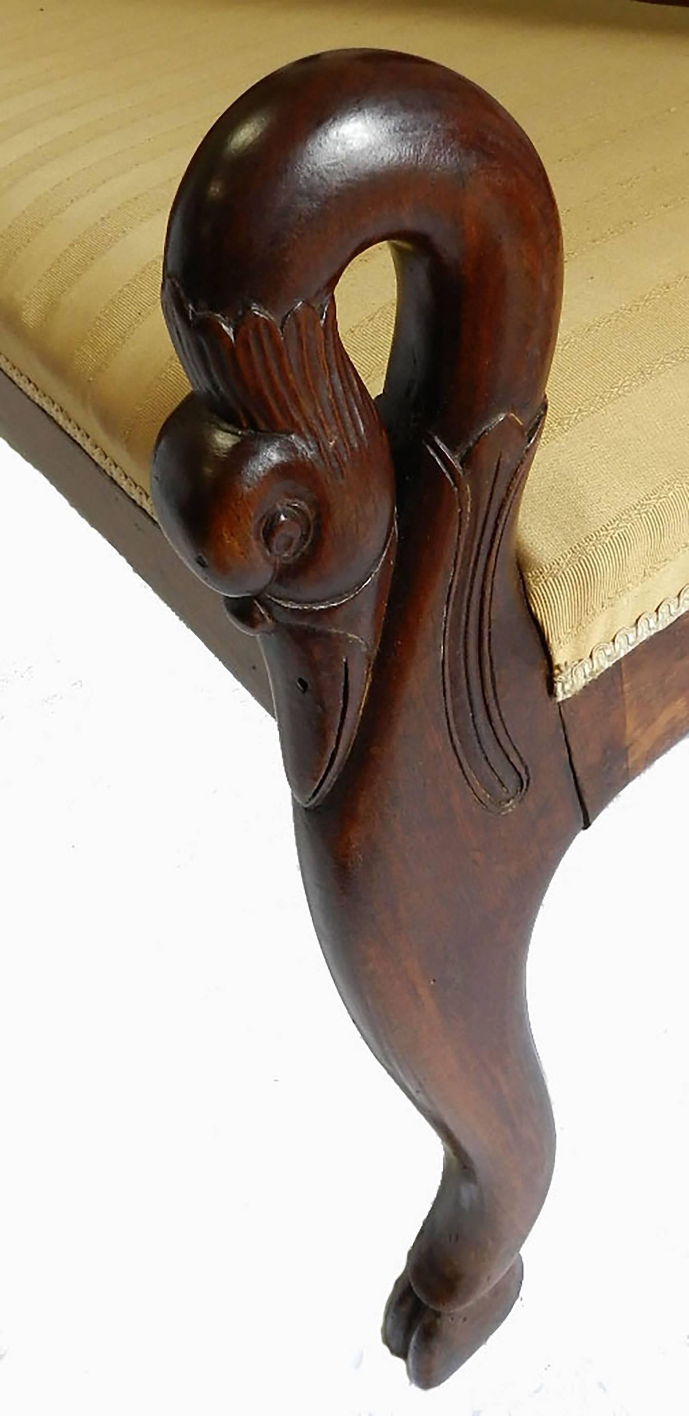 19th Century French Provincial Empire Bench Sofa Swans Neck Hoof Feet Hall Walnut Settle