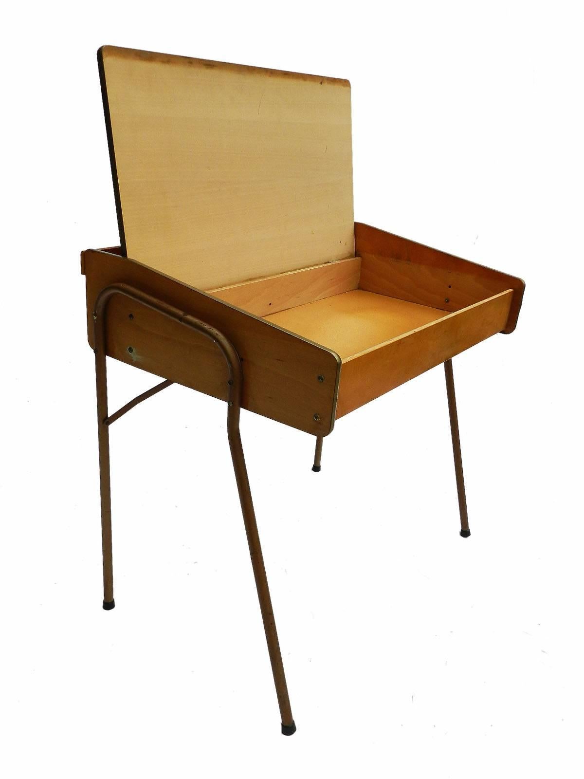 Mid-Century Modern French Mid-Century Childs Desk and Folding Chair by Brevete Lallemand