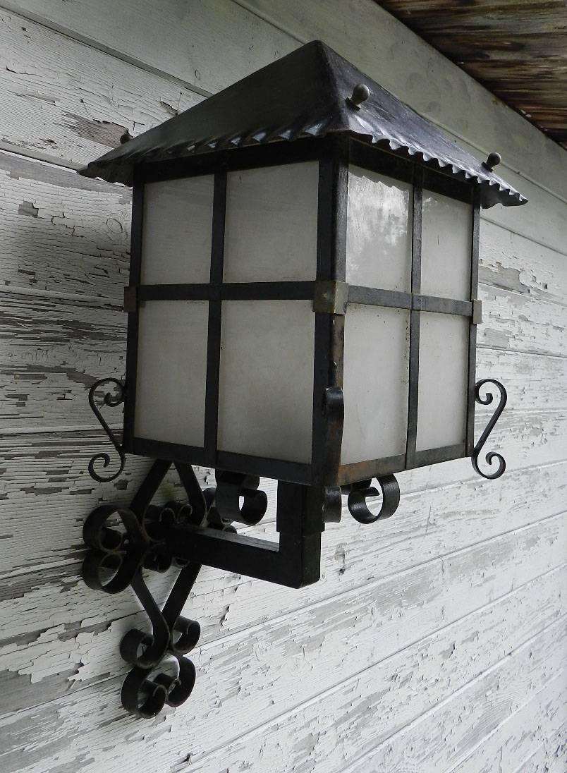 French Lantern Wall Light Outdoor Sconce Wrought Iron and Glass Exterior Porch 3