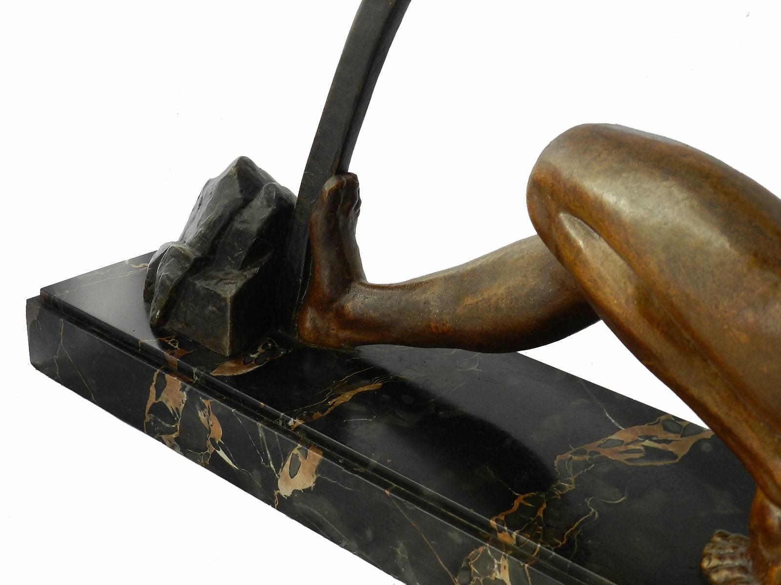 Cold-Painted Art Deco L'age Du Bronze Signed D H Chiparus Large-Size Sculpture Statue