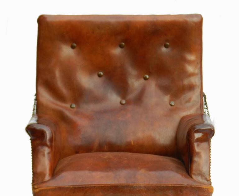 French Leather Club Chair Reclining Armchair Recliner Circa 1920 At 20th Century French Leather Club Chair Reclining Armchair Recliner Circa 1920 For