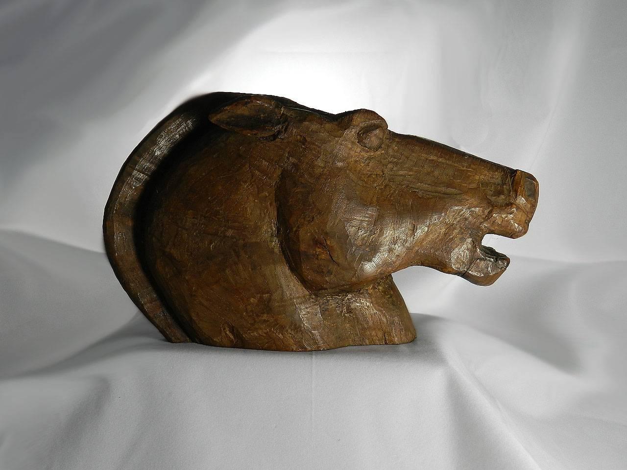 Early 20th Century Hand-Carved Horse Head Sculpture 1