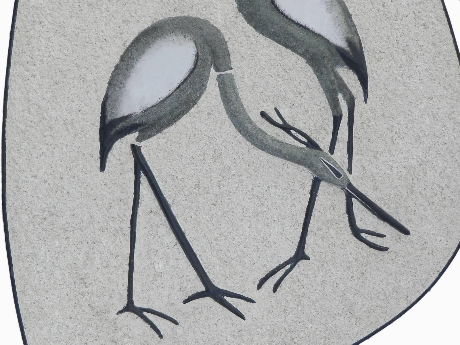 Mid-Century Art Wall Plaque Crane Birds German Drosselbach In Good Condition For Sale In Mimizan, FR