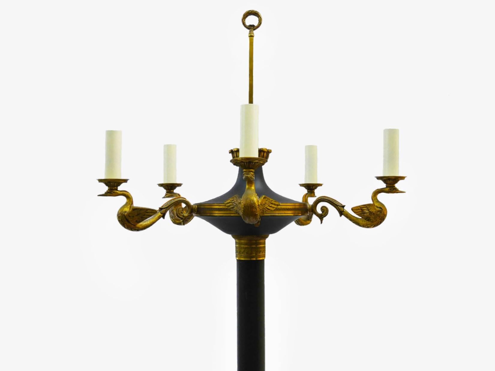 French Floor Lamp Empire Revival Ormolu Swan Neck Standard Lamp In Good Condition In Mimizan, FR