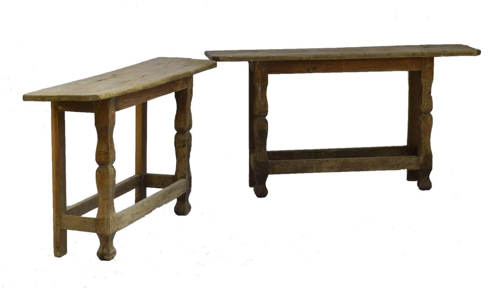 Late 19th Century Pair of Console Tables Primitive Folk Art Brutalist, French Country House