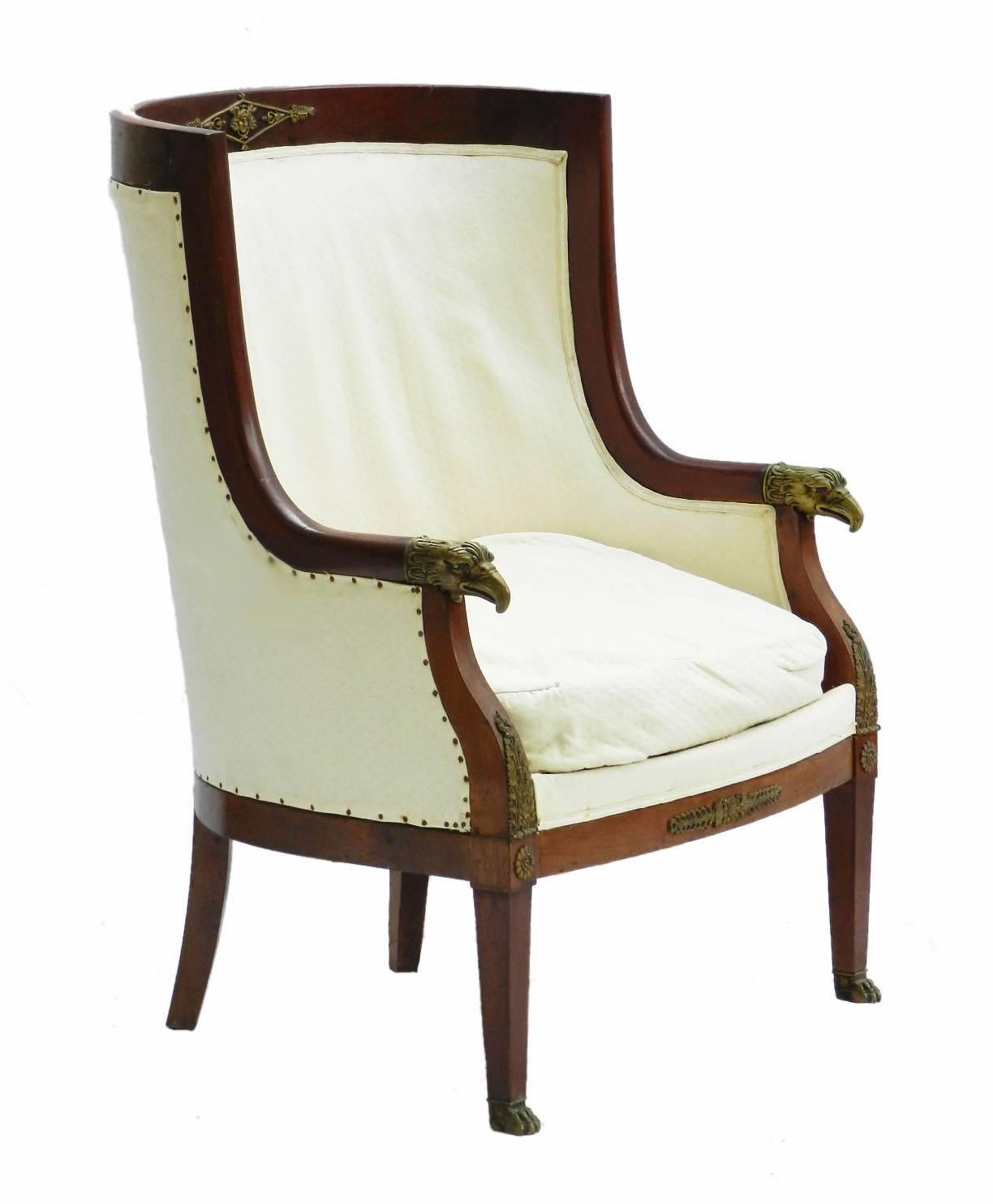 Pair of Bergere Armchairs French Empire Revival Barrel Chairs 2
