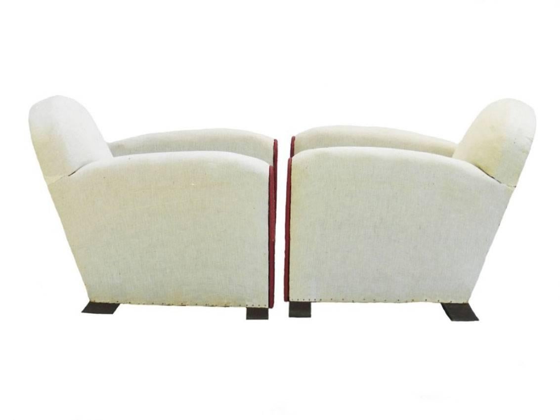 Pair of Art Deco club chairs French armchairs ready for top covers
Extremely comfortable great shape
Feather cushions
Upholstery in good condition
Stripped ready for top covers of choice if you would like a reasonable quote to do this please ask