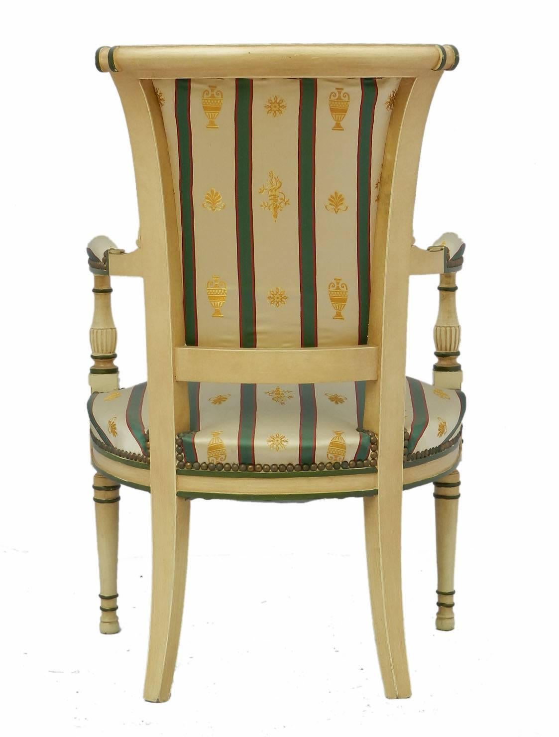 French Open Armchair Upholstered Vintage Directoire Empire Revival Mid 20th Cent In Good Condition In Mimizan, FR