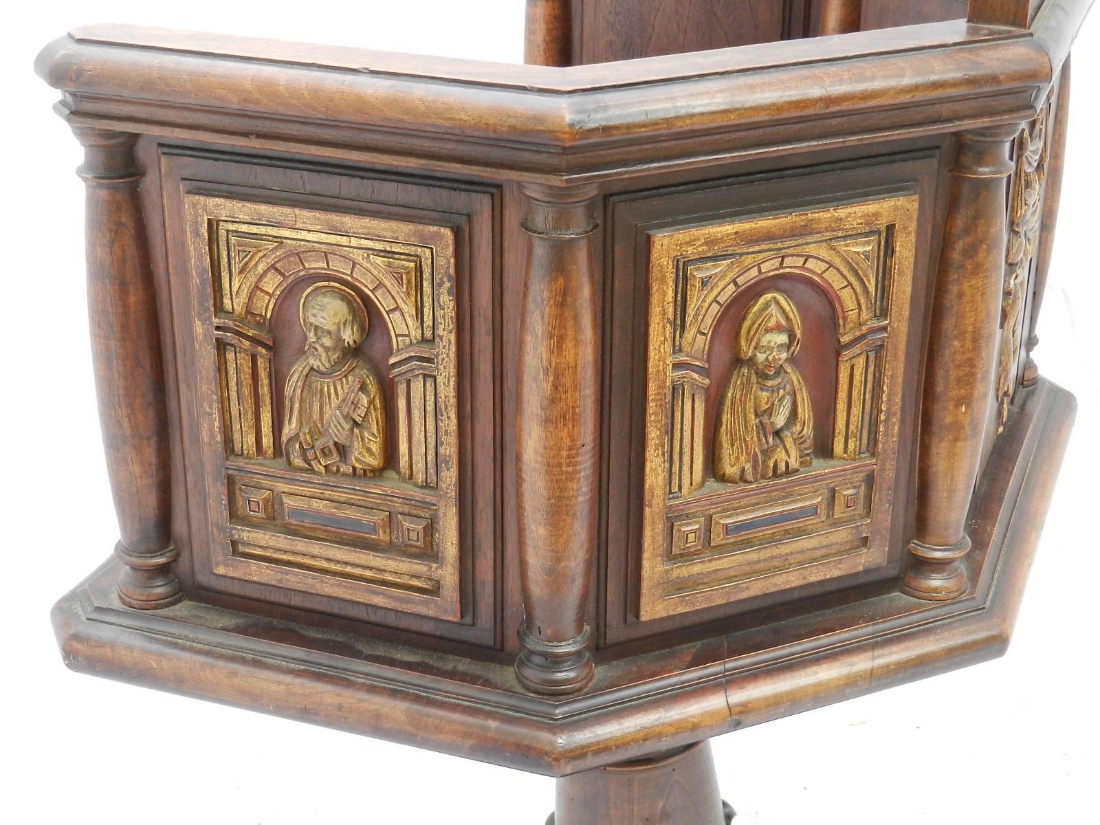 Carved Arts and Crafts Chair Caquetoire Revolving Desk Armchair Ecclesiastic Gothic Rev For Sale